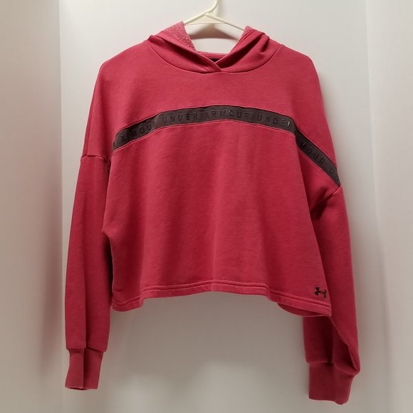 Under Armour Women's UA Taped Fleece Hoodie - Pink & Gray - Picture 3 of 7